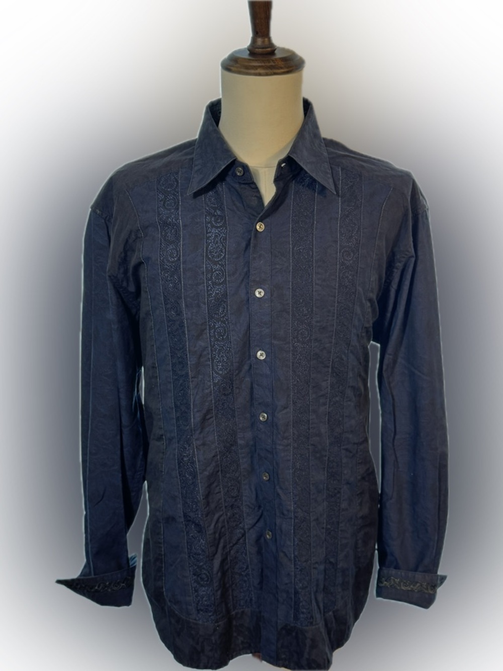 Robert Graham XXL Blue Stripe Paisley Print Button Down Shirt